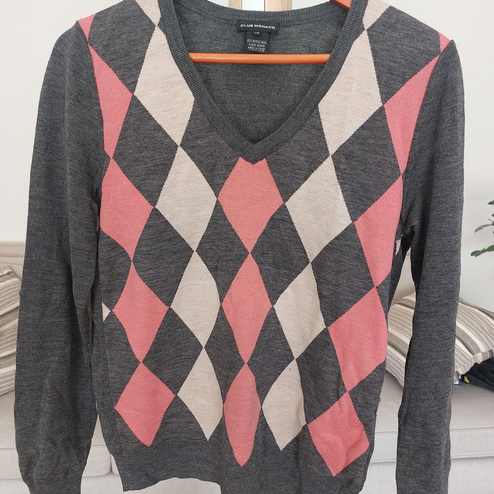 Club Monaco Merino Wool Argyle Sweater